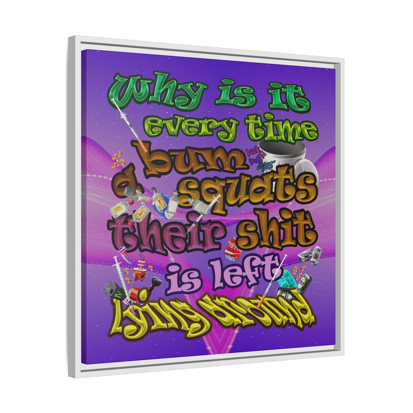the bum's shit - framed canvas art (purple-pink wave)