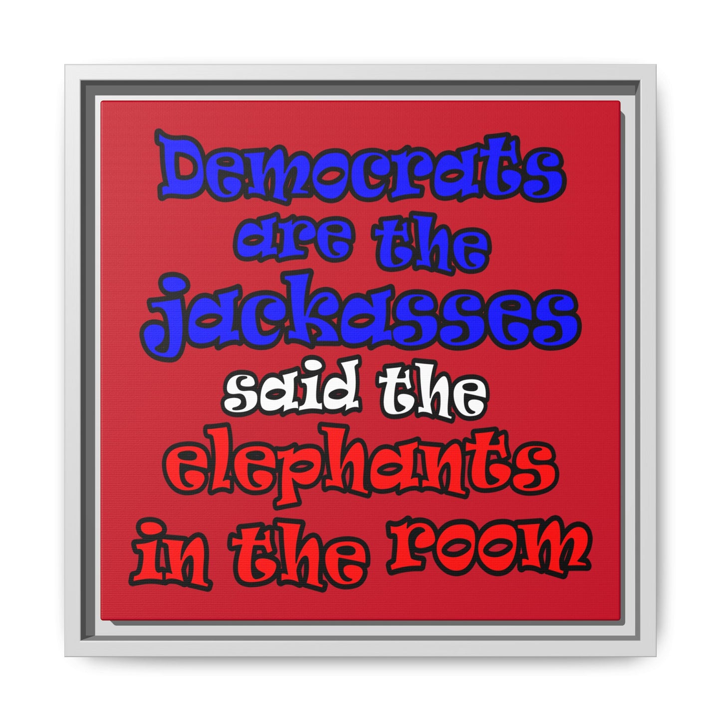 donkeys and elephants - framed canvas art (dark red)