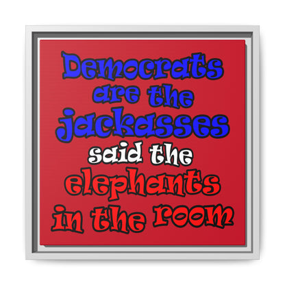 donkeys and elephants - framed canvas art (dark red)