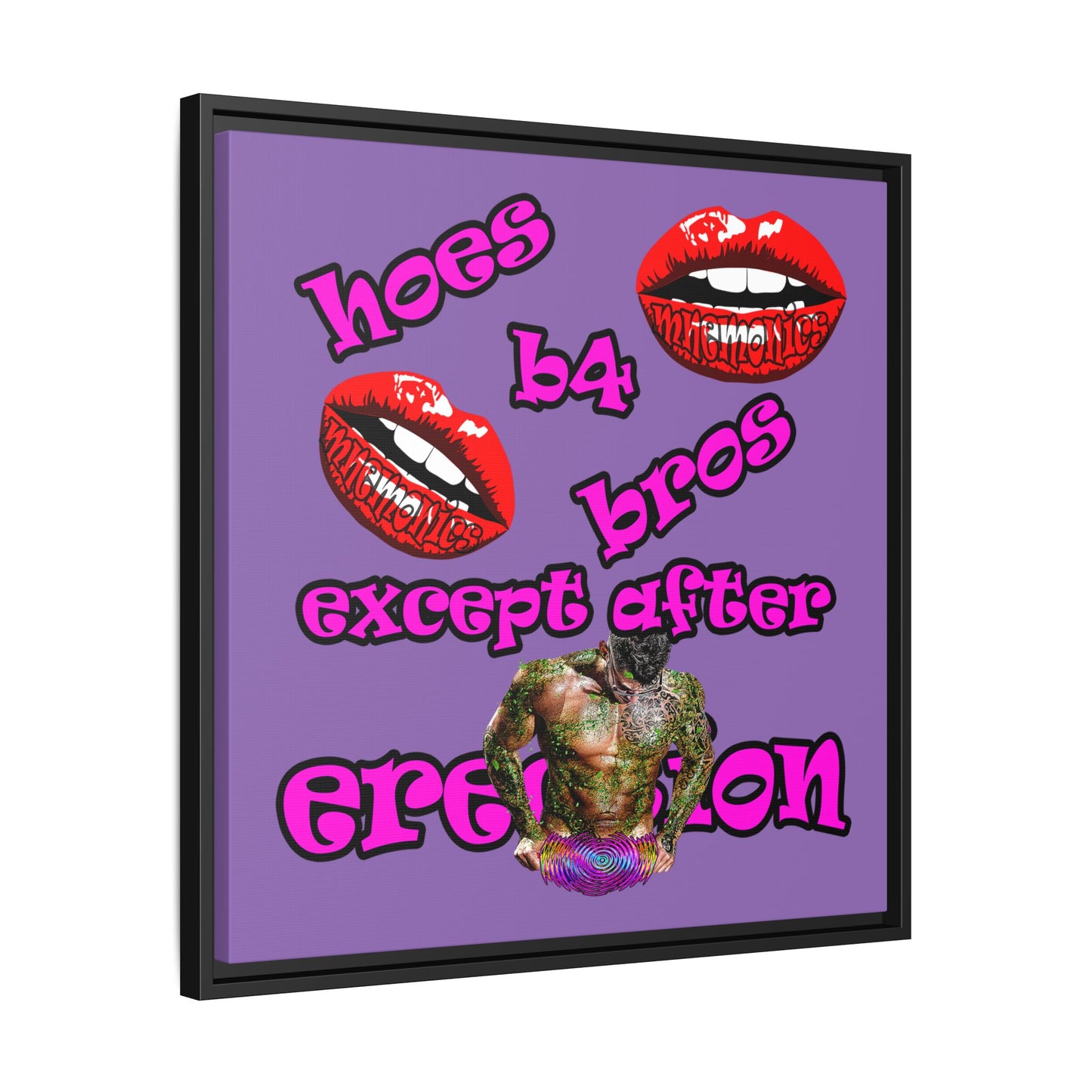 hoes b4 bros - framed canvas art (light purple)