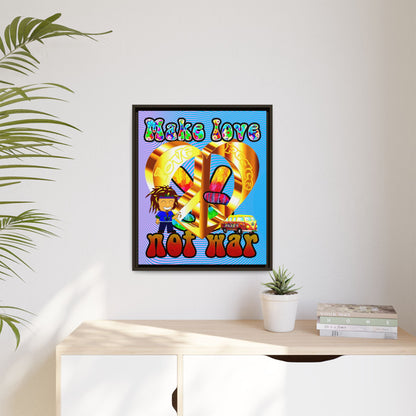 love peace - framed canvas art (light blue-purple wave)