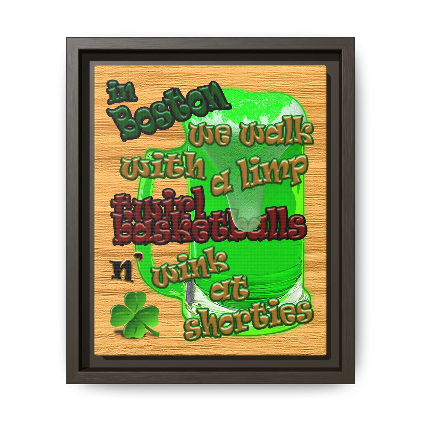celtics logo - framed canvas art (butterscotch wood finish)