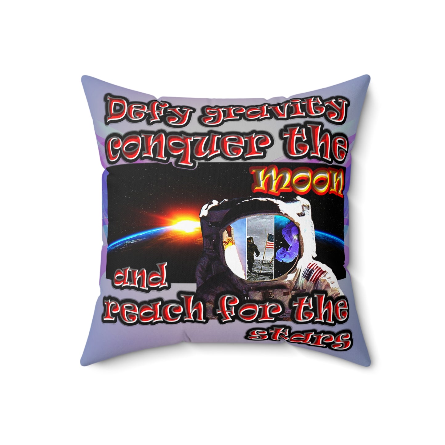 defy conquer reach - Spun Polyester Square Pillow - (light blue-pink wave)