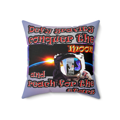 defy conquer reach - Spun Polyester Square Pillow - (light blue-pink wave)