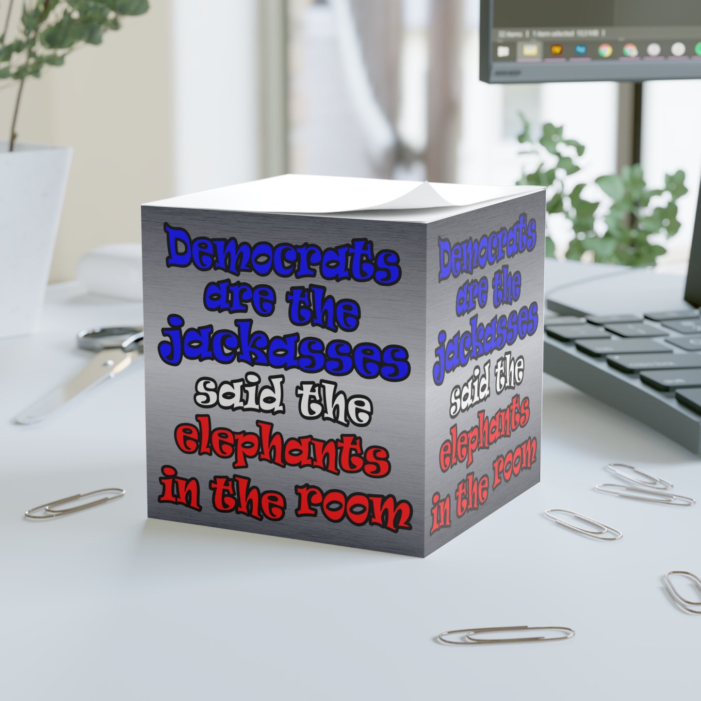 donkeys and elephants - note cube (brushed nickel)