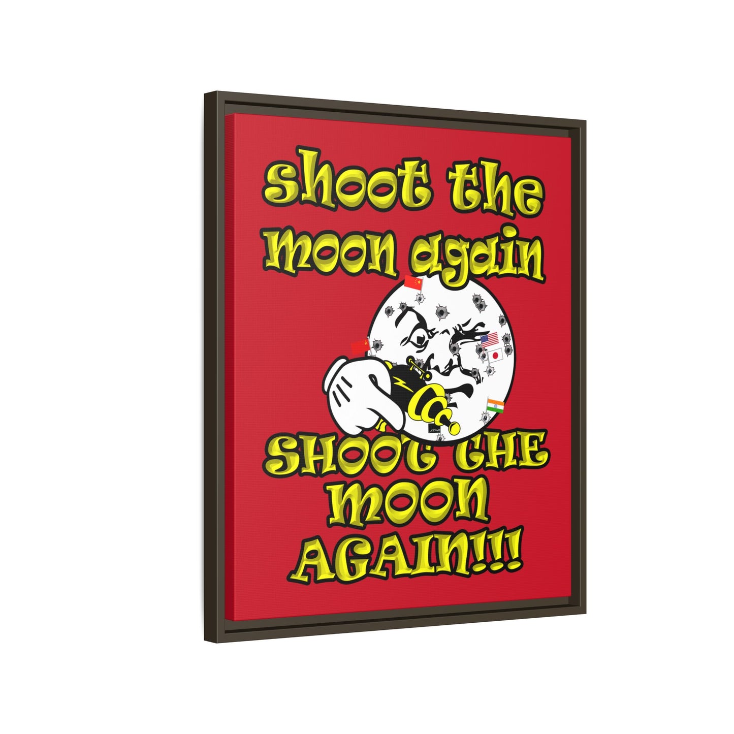 shoot the moon again - framed canvas art (dark red)
