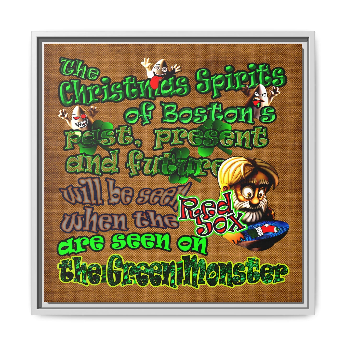 christmas spirits of boston - framed canvas art (brown papyrus)