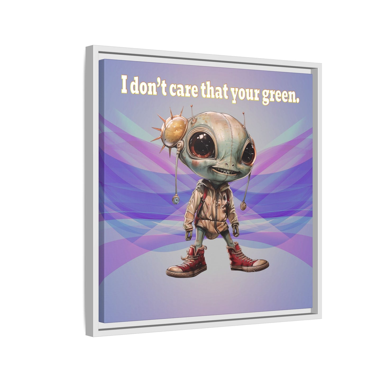 I don't care that your green - framed canvas art (light blue-pink wave)