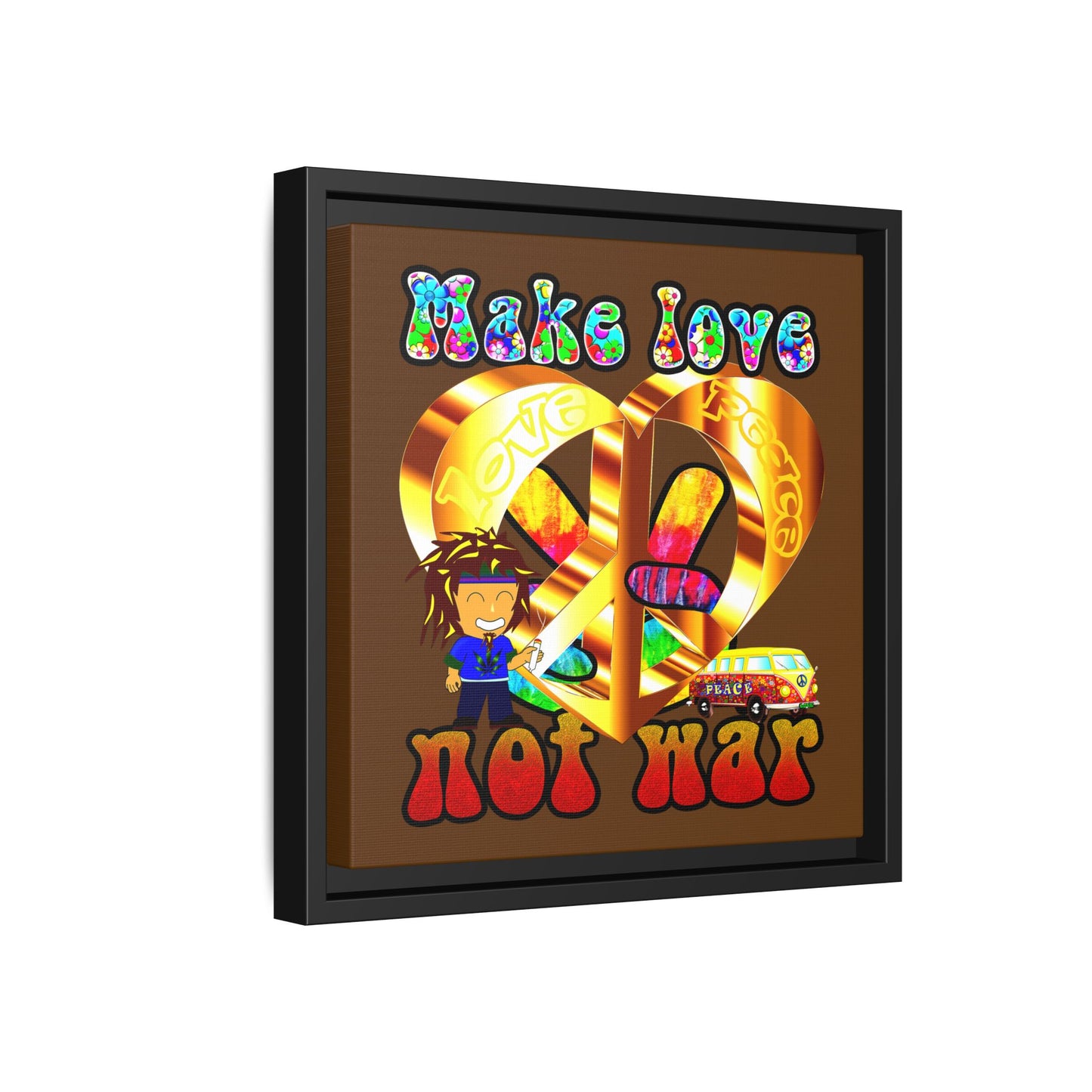 love peace - framed canvas art (brown)