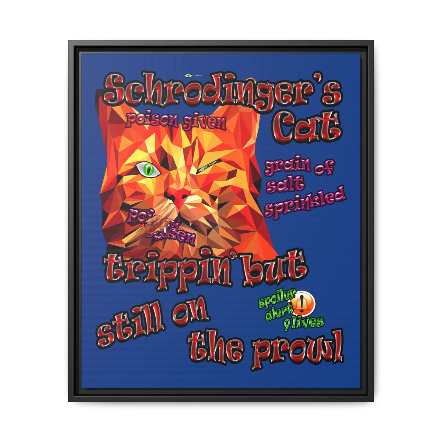 schrodinger's cat - framed canvas art (dark blue)