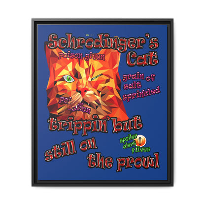 schrodinger's cat - framed canvas art (dark blue)