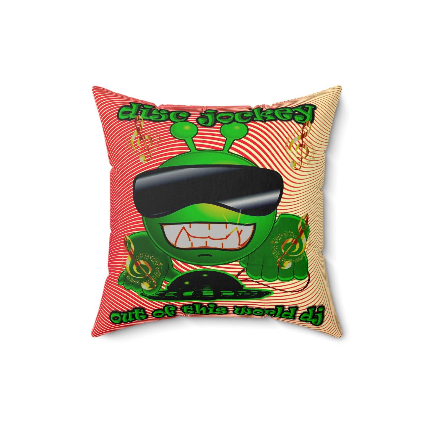 disc jockey - Faux Suede Square Pillow - (yellow-orange wave)