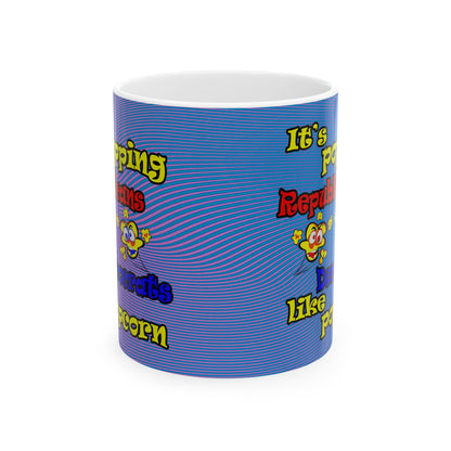 popping like popcorn - White Mug (light blue-purple wave)