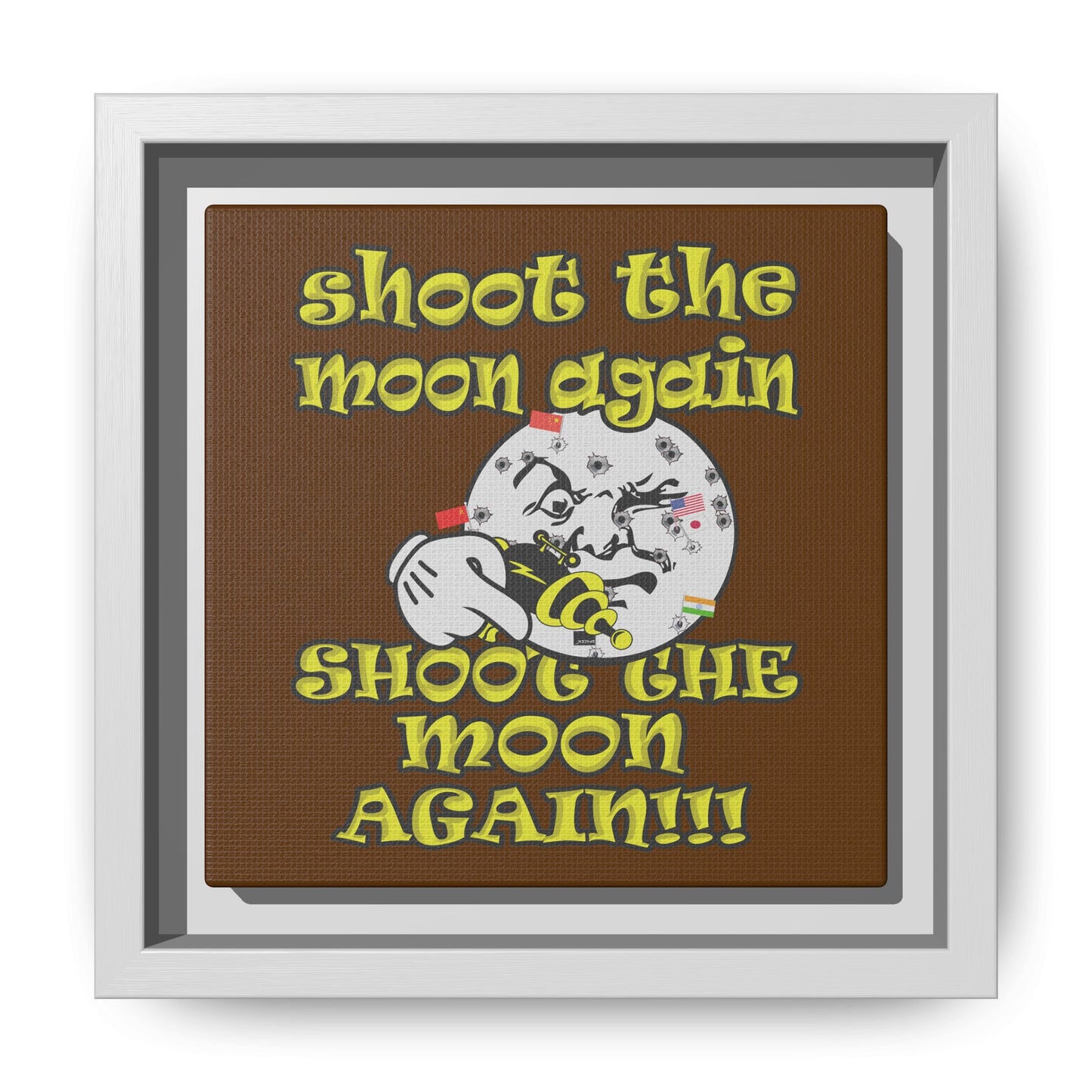 shoot the moon again - framed canvas art (brown)