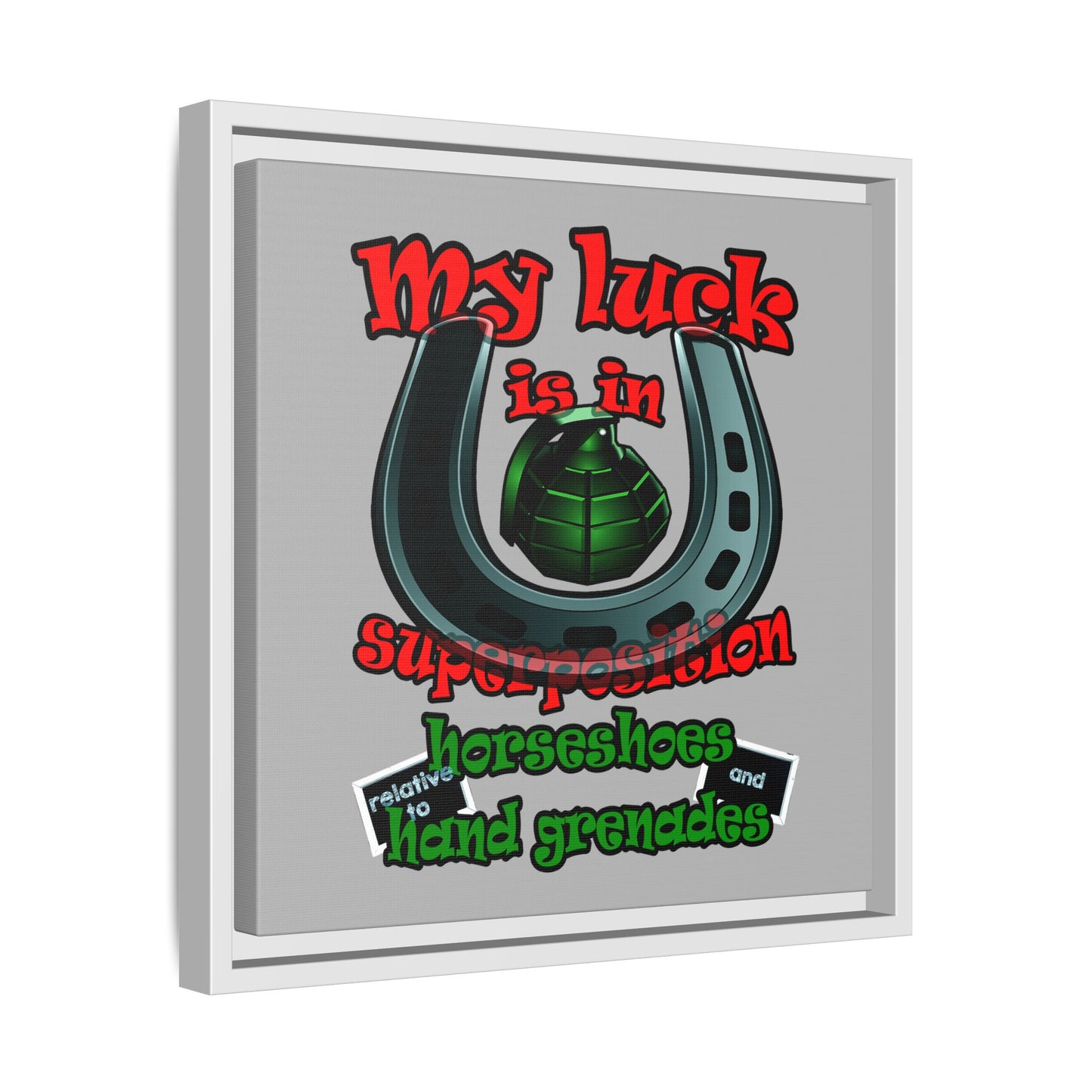 my luck - framed canvas art (light grey)