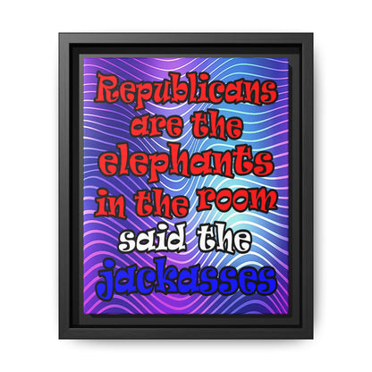 donkeys and elephants - framed canvas art (purple wave)