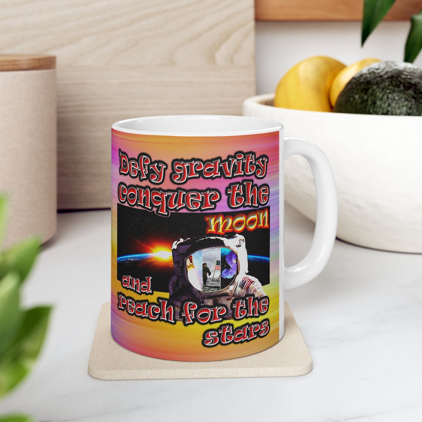 defy conquer reach - White Mug (color blur)