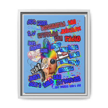 drop the beat - framed canvas art (light blue)