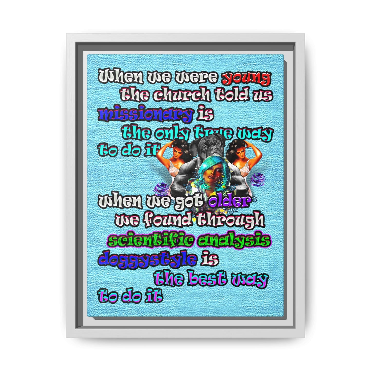 doggystyle - framed canvas art (faded blue)