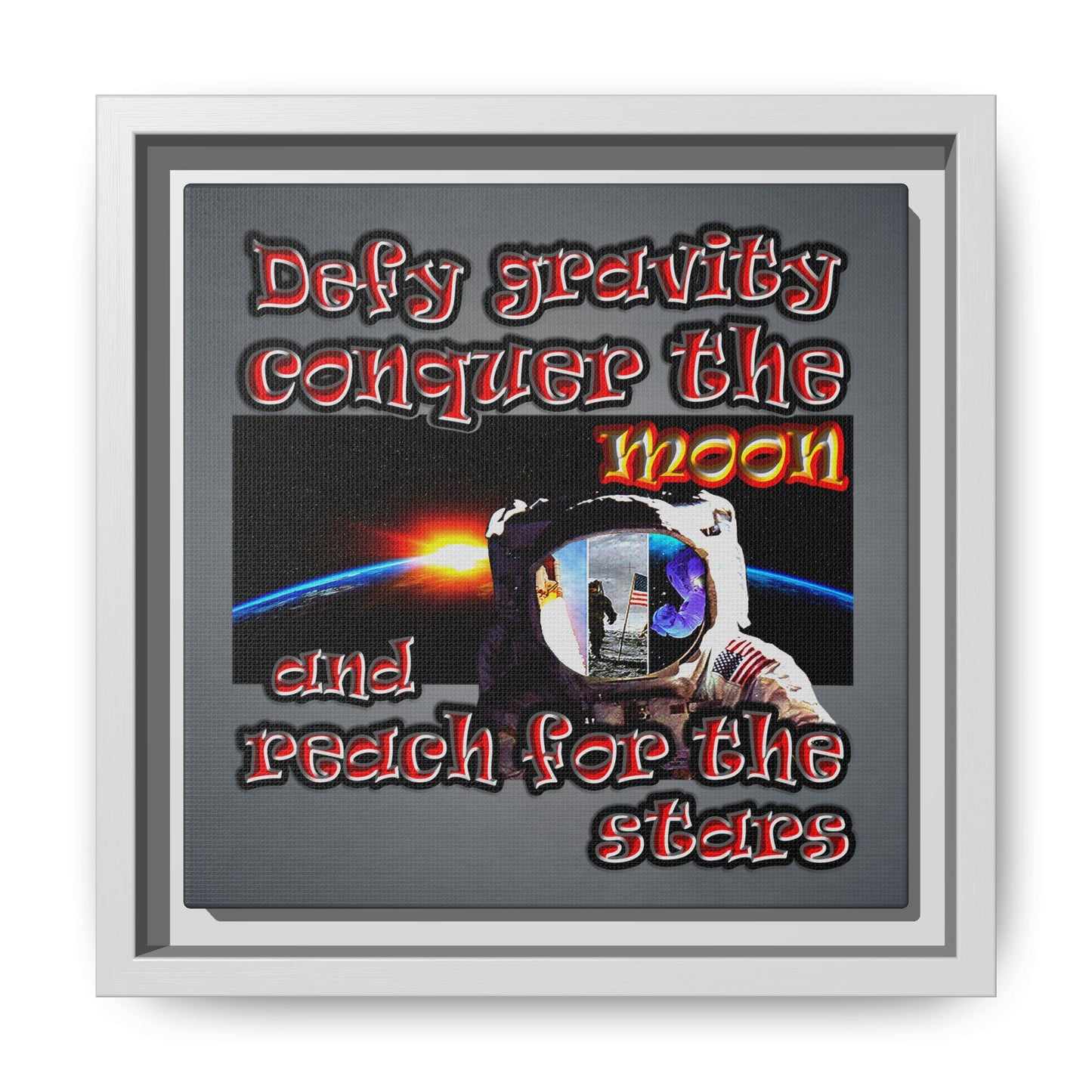 defy conquer reach - framed canvas art (grey-light grey)