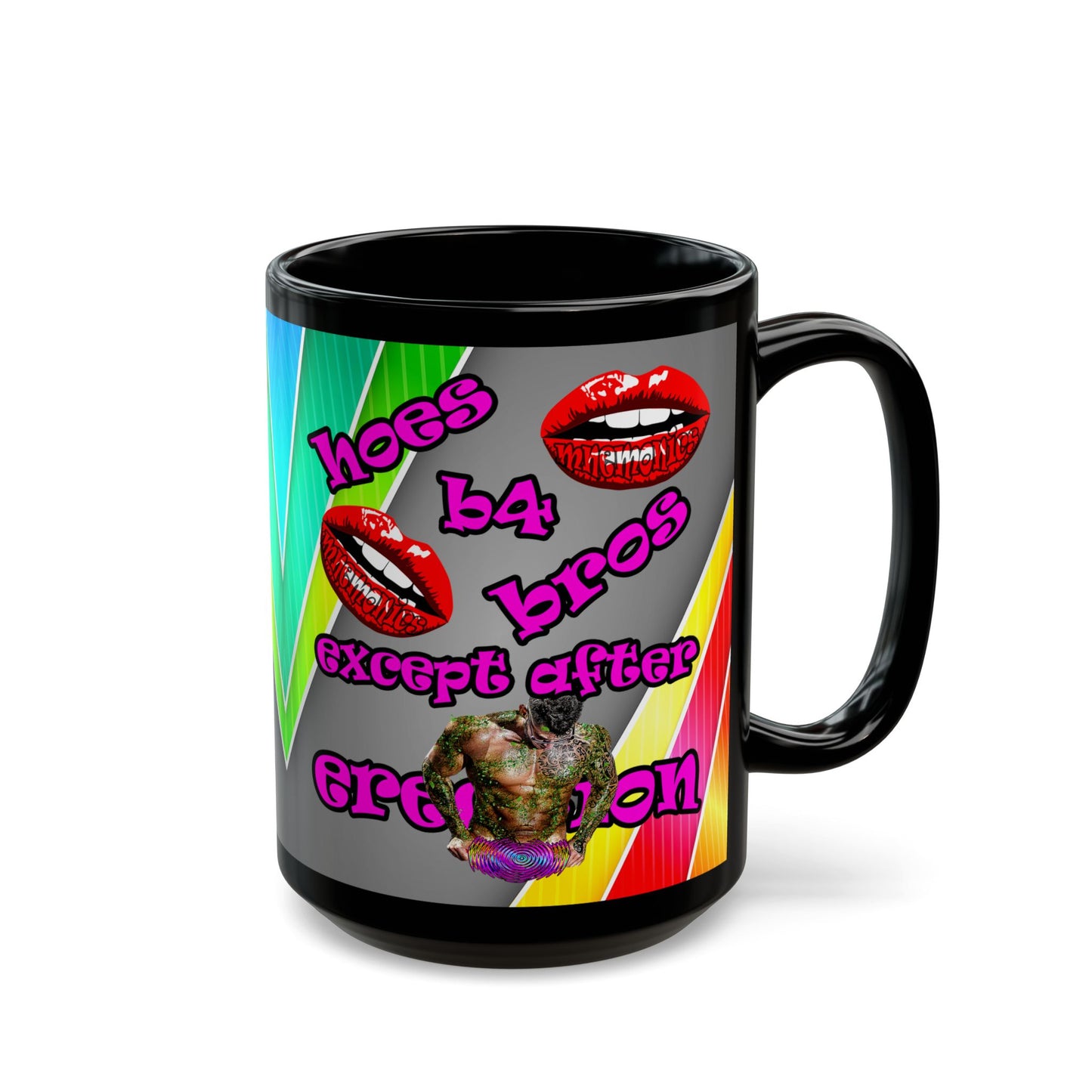 hoes b4 bros - Black Mug (rainbow split)