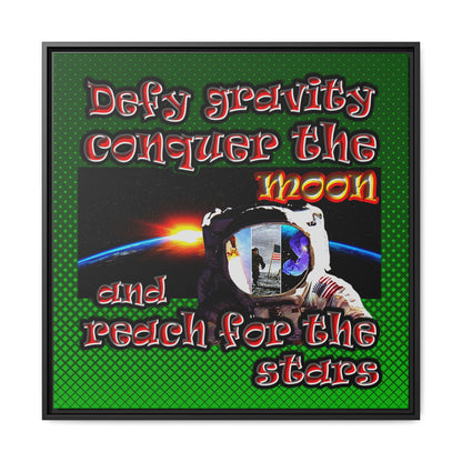 defy conquer reach - framed canvas art (logo green)