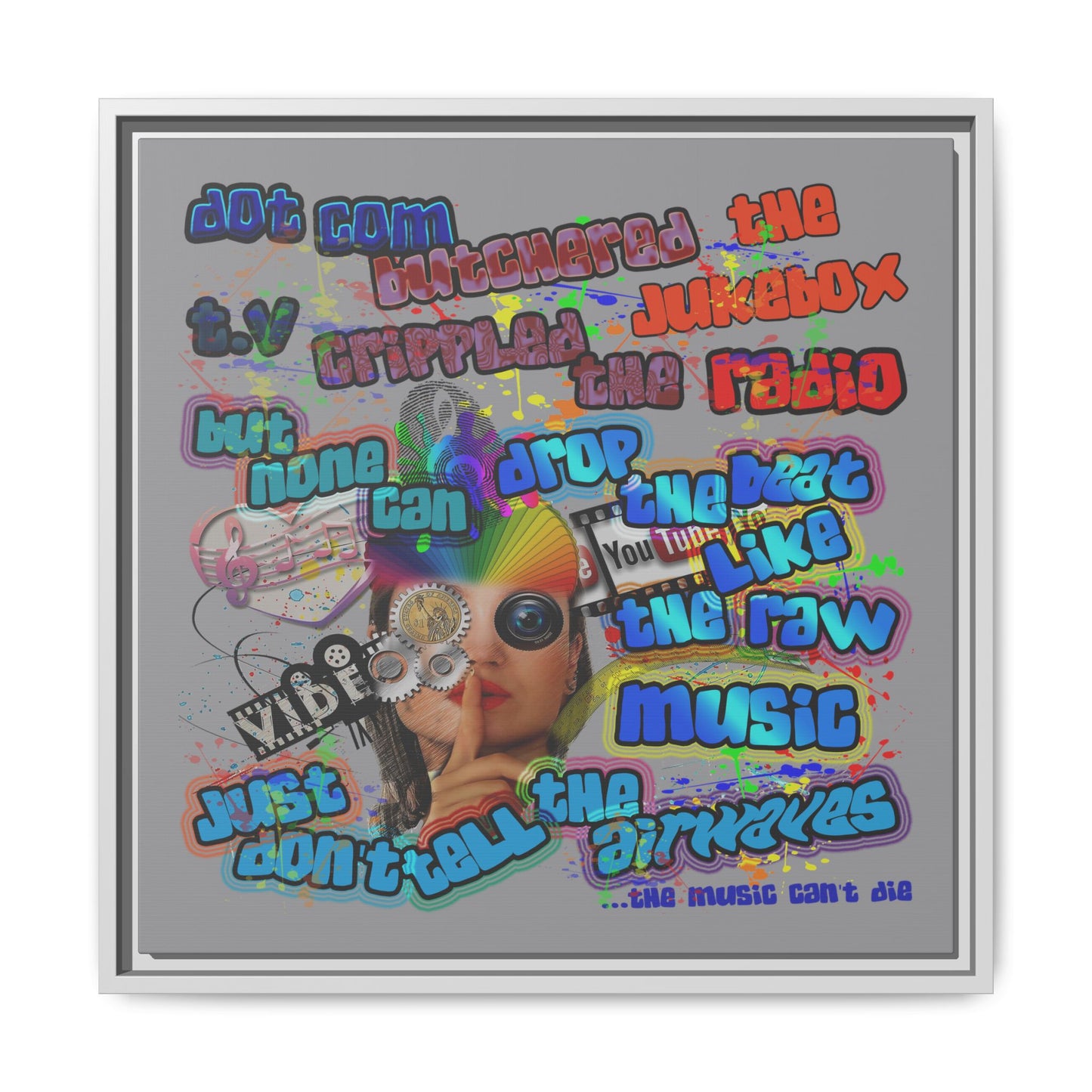 drop the beat - framed canvas art (grey)