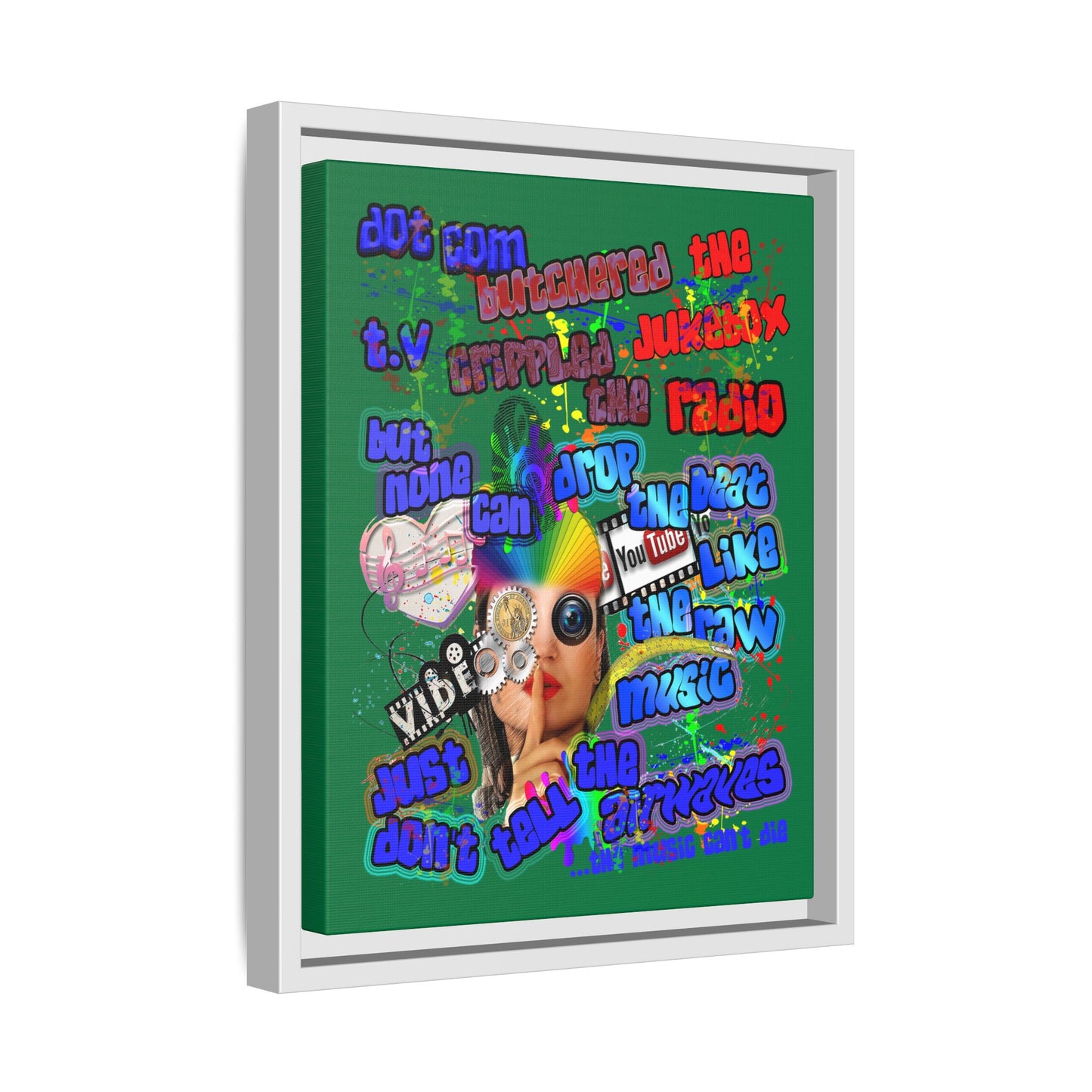 drop the beat - framed canvas art (dark green)