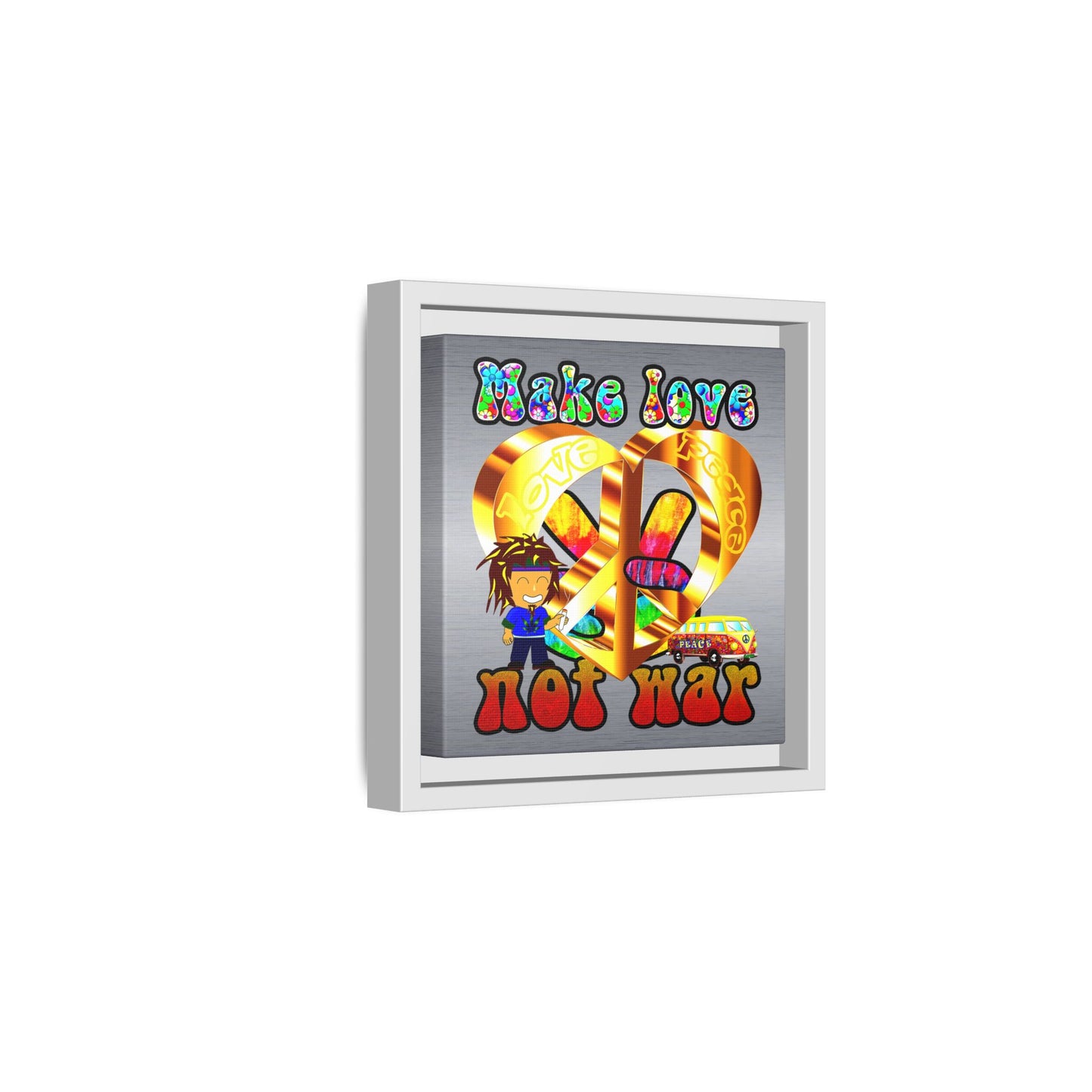 love peace - framed canvas art (brushed nickel)