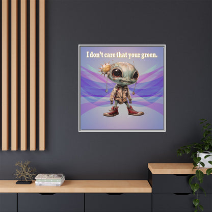 I don't care that your green - framed canvas art (light blue-pink wave)