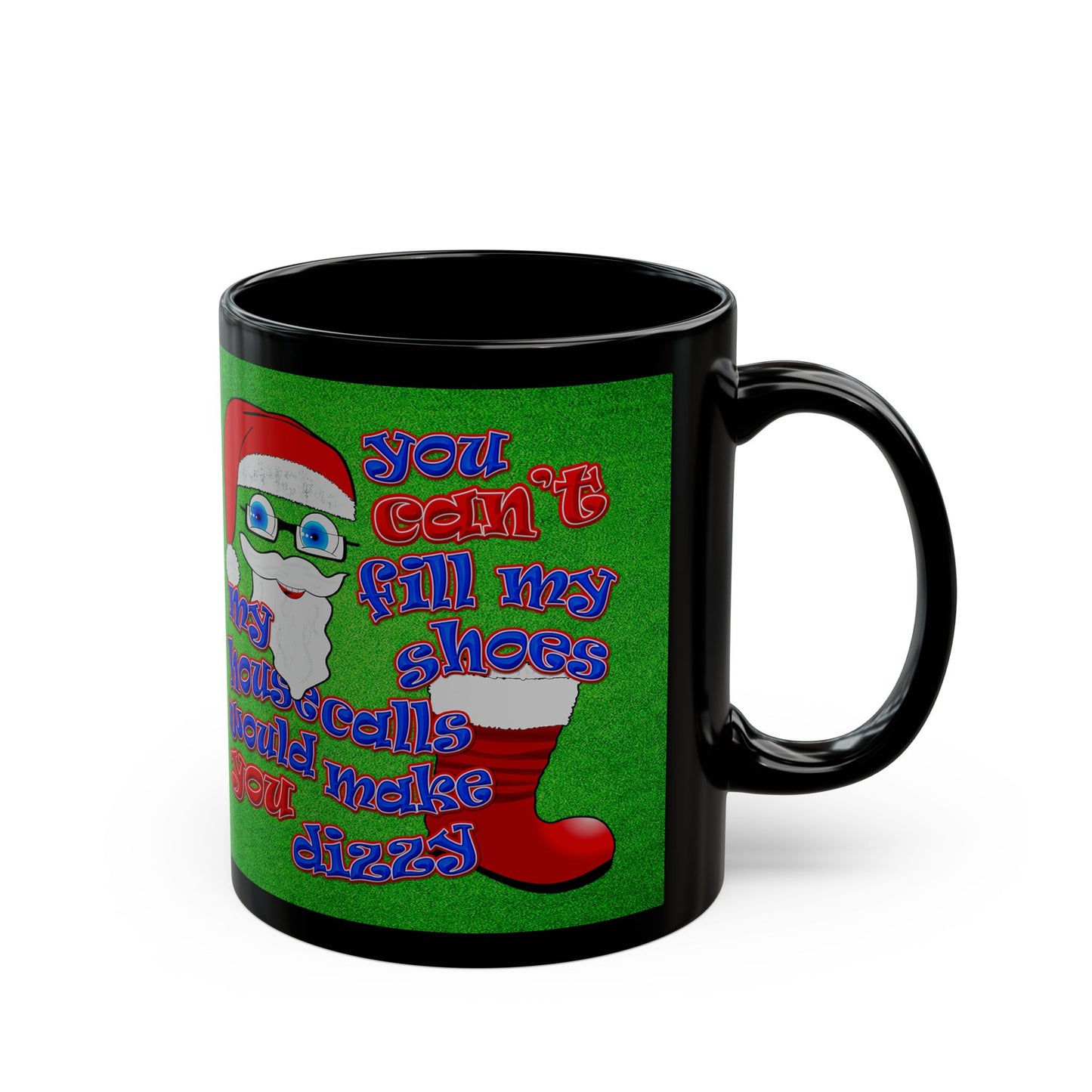 santa's shoes - Black Mug (green turf)