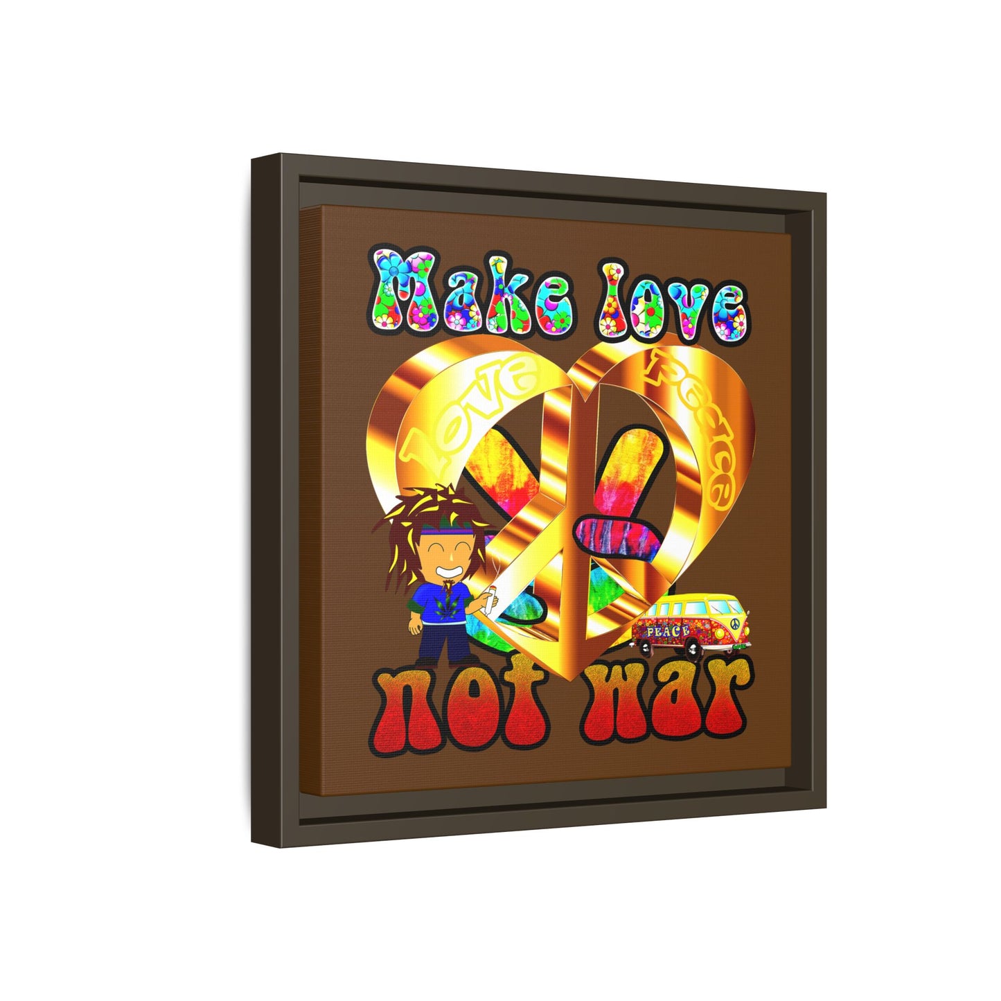 love peace - framed canvas art (brown)