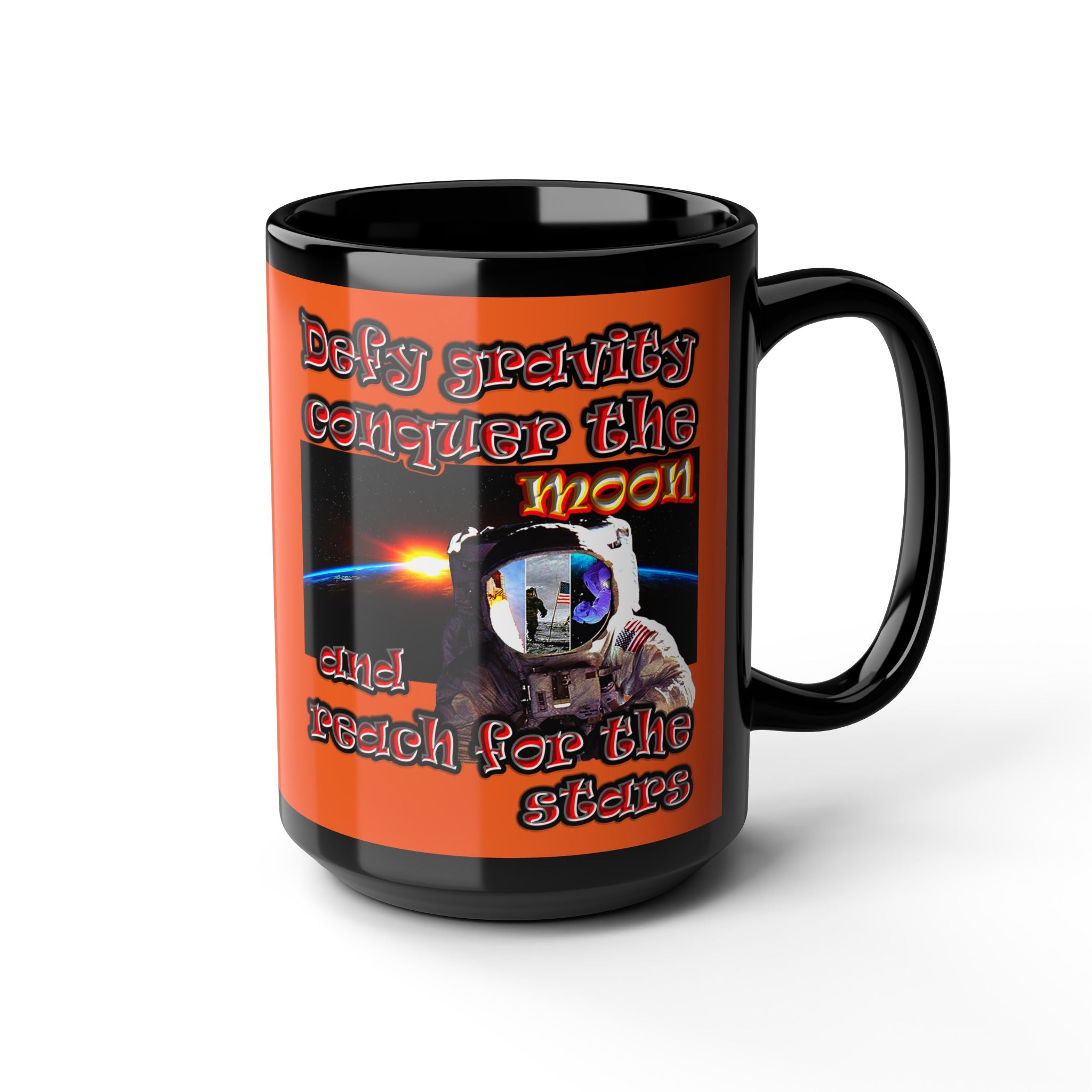 defy conquer reach - Black Mug (orange)
