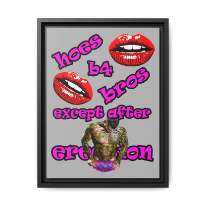 hoes b4 bros - framed canvas art (light grey)