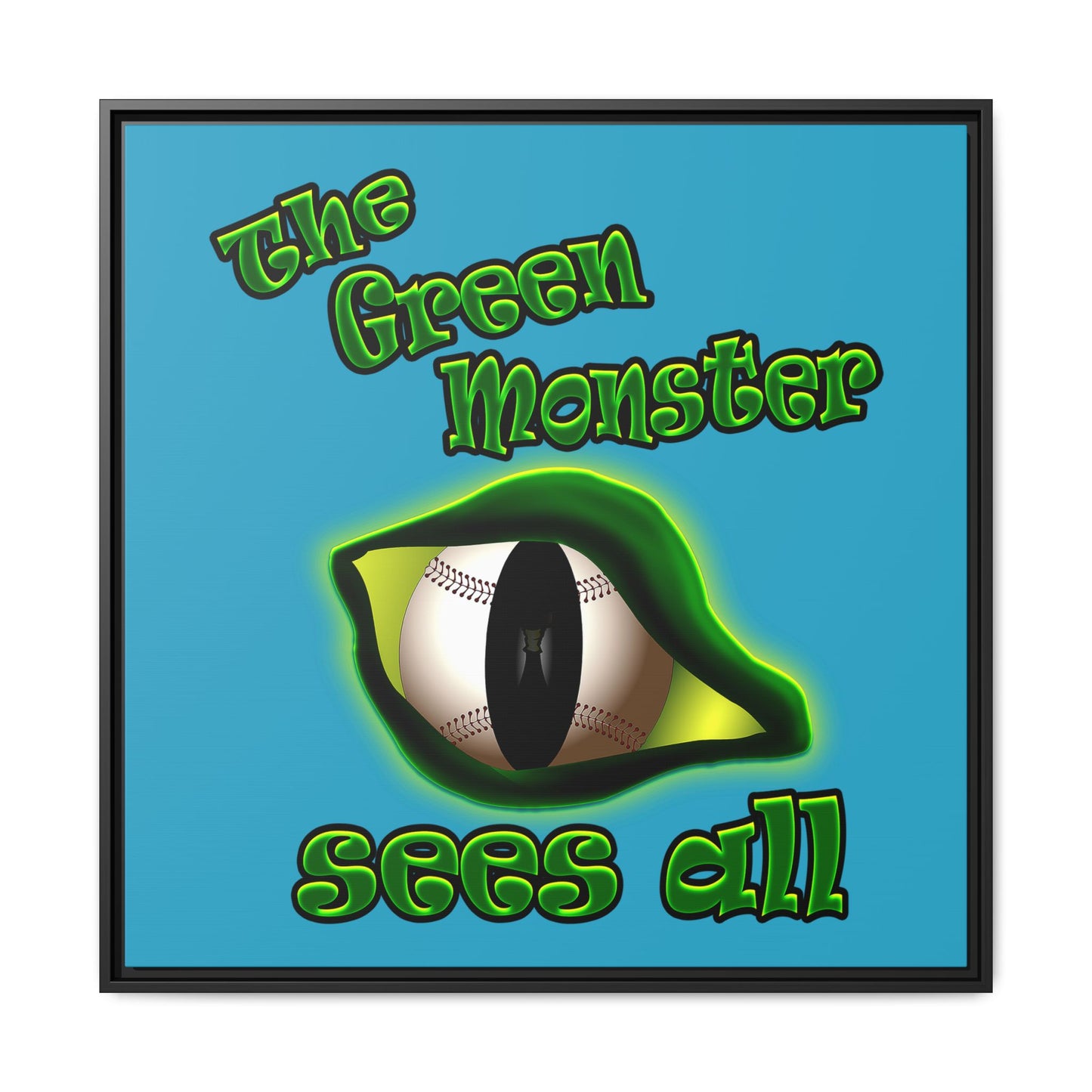 green monster - framed canvas art (turquoise)
