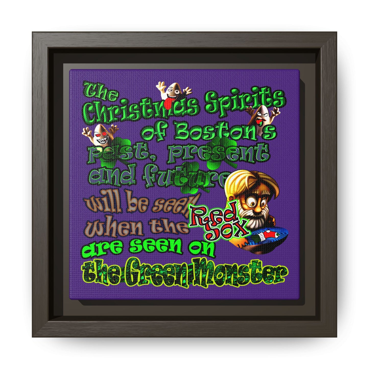 christmas spirits of boston - framed canvas art (purple)