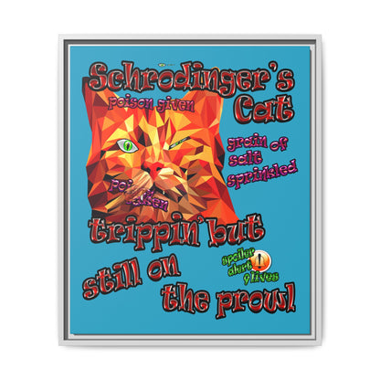 schrodinger's cat - framed canvas art (turquoise)