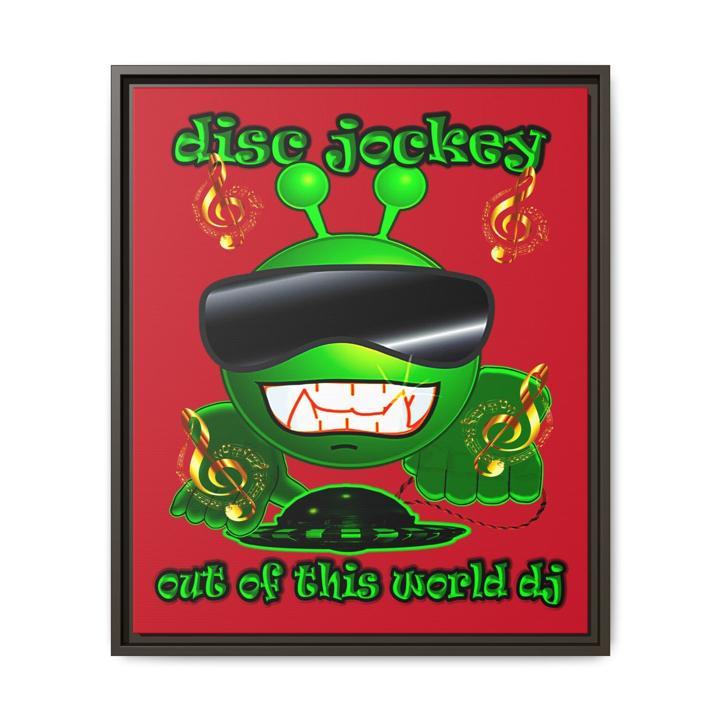 disc jockey - framed canvas art (dark red)