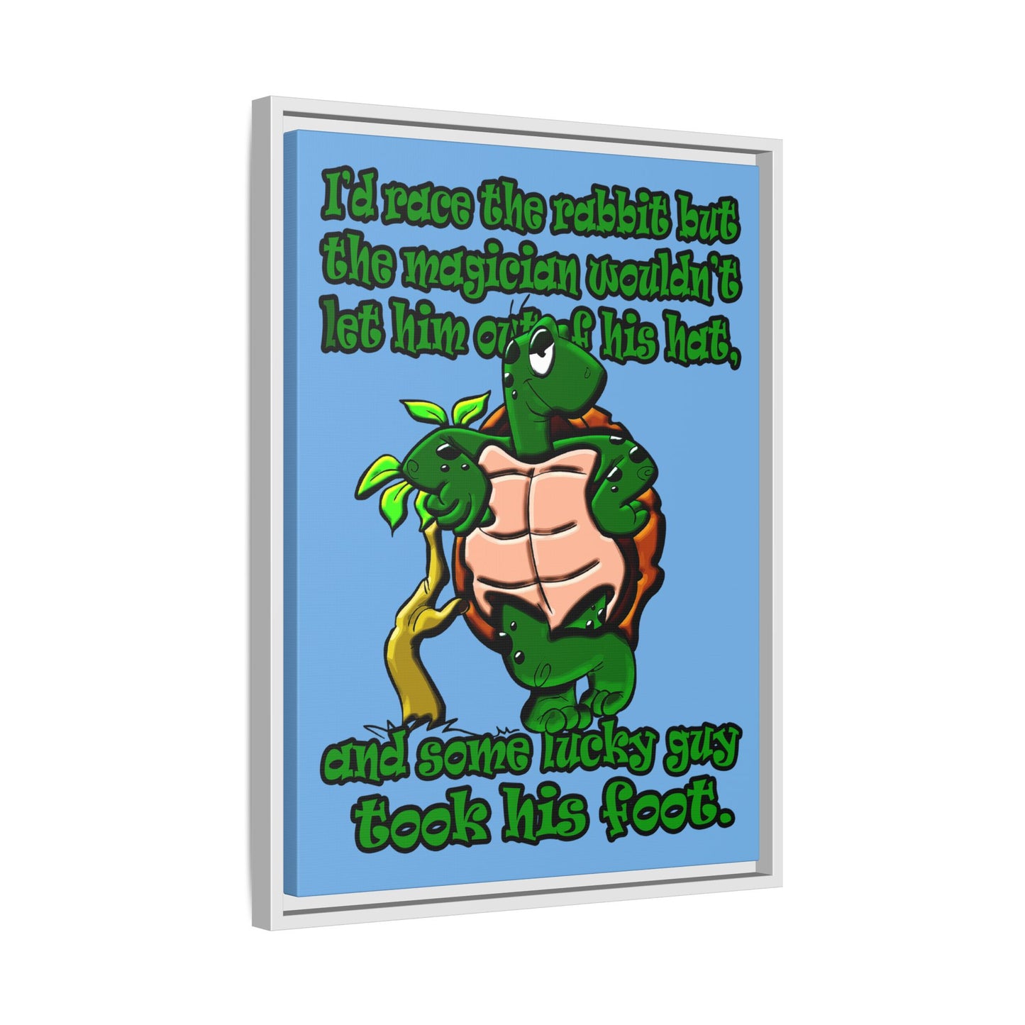 turtle race - framed canvas art (light blue)