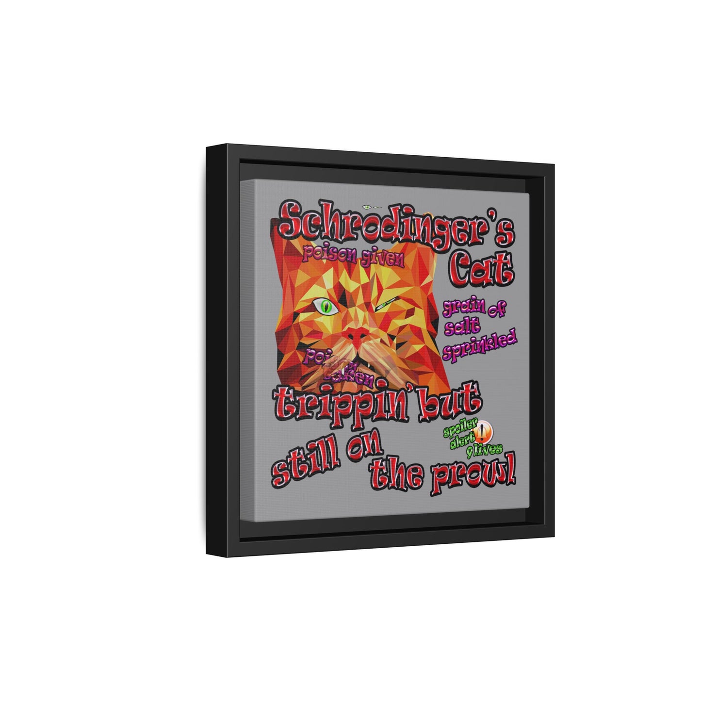 schrodinger's cat - framed canvas art (grey)
