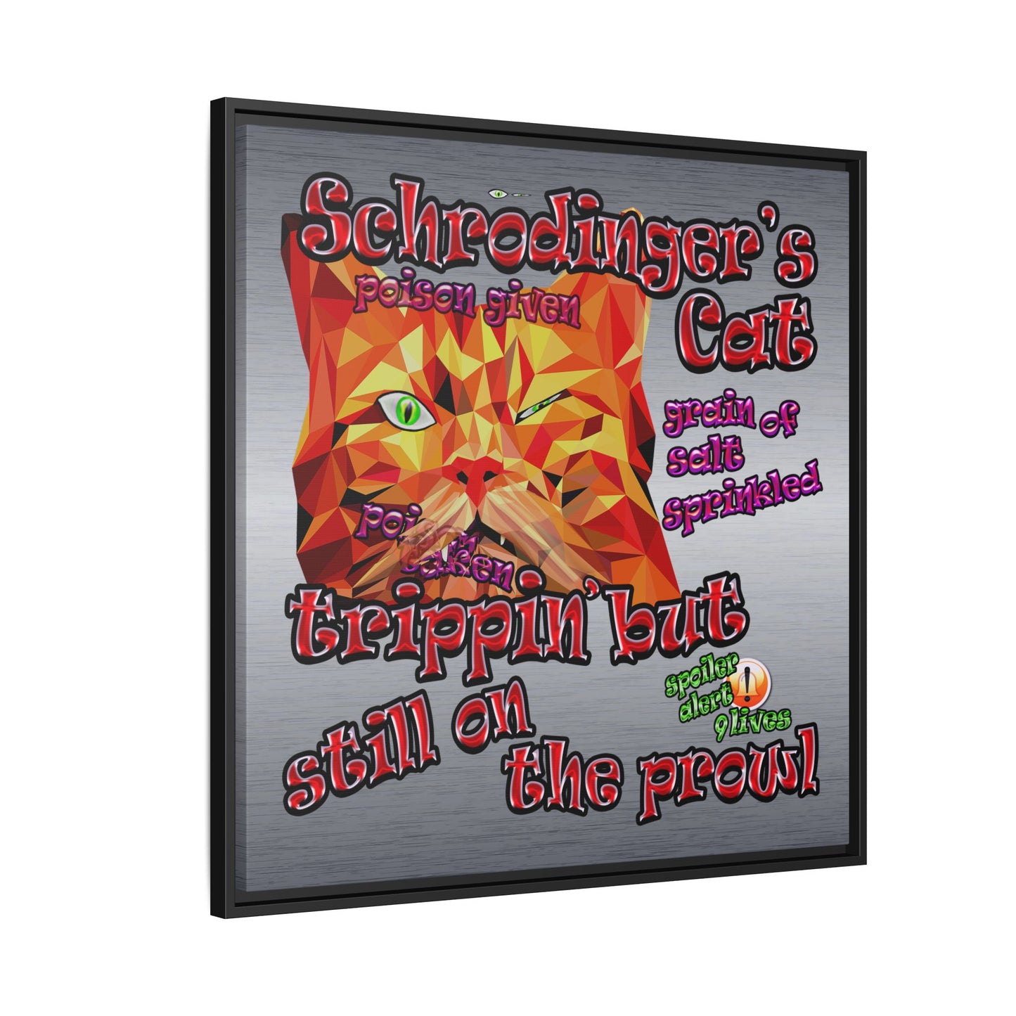 schrodinger's cat - framed canvas art (brushed nickel)