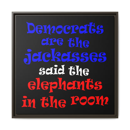 donkeys and elephants - framed canvas art (black)