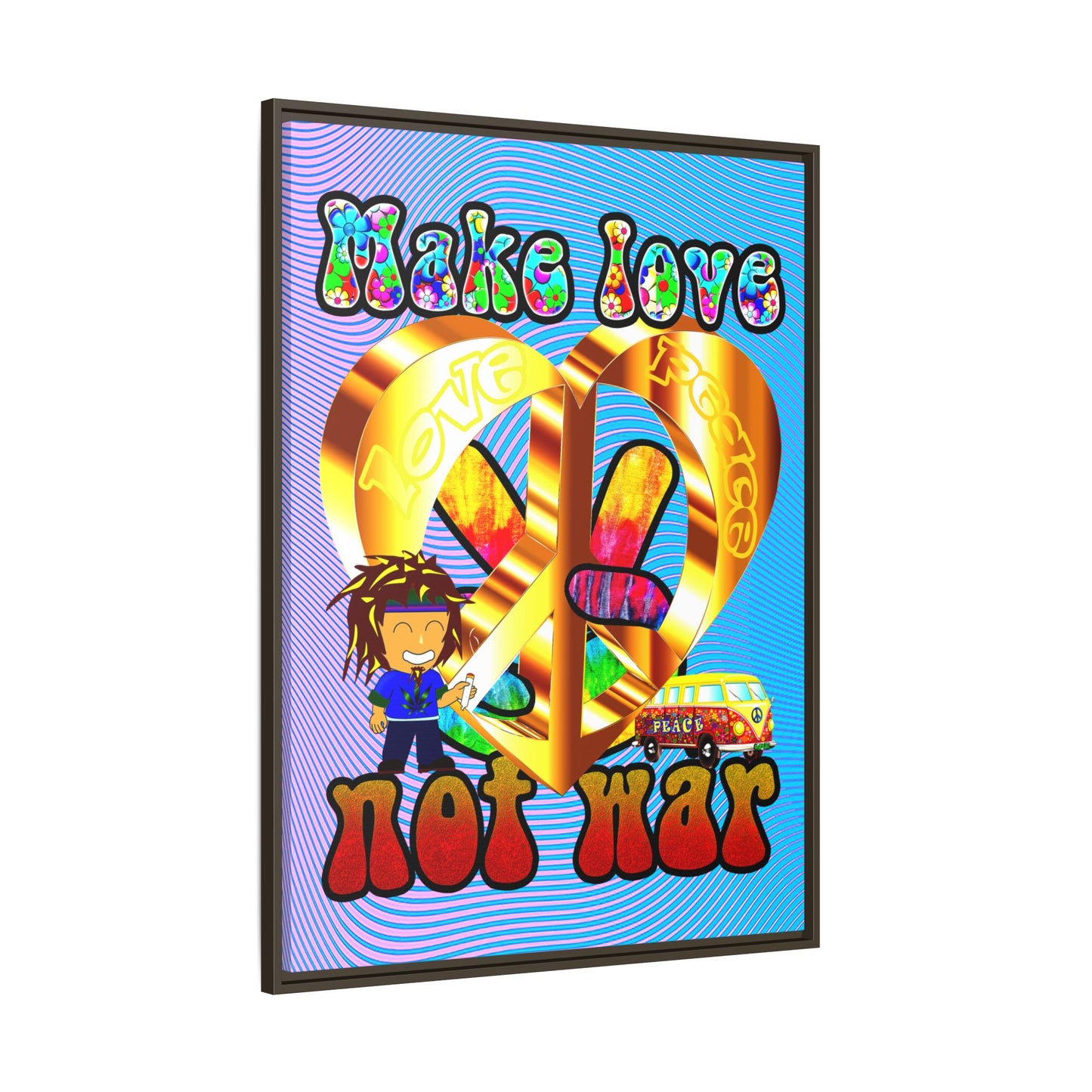 love peace - framed canvas art (light blue-purple wave)