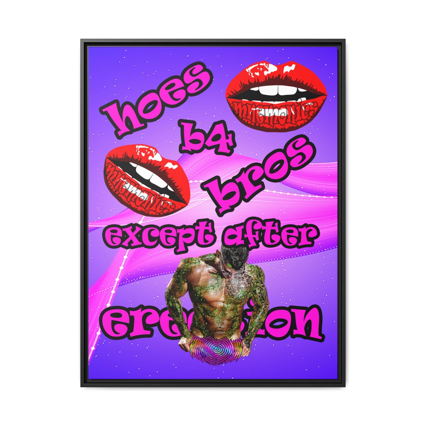 hoes b4 bros - framed canvas art (purple-pink wave)