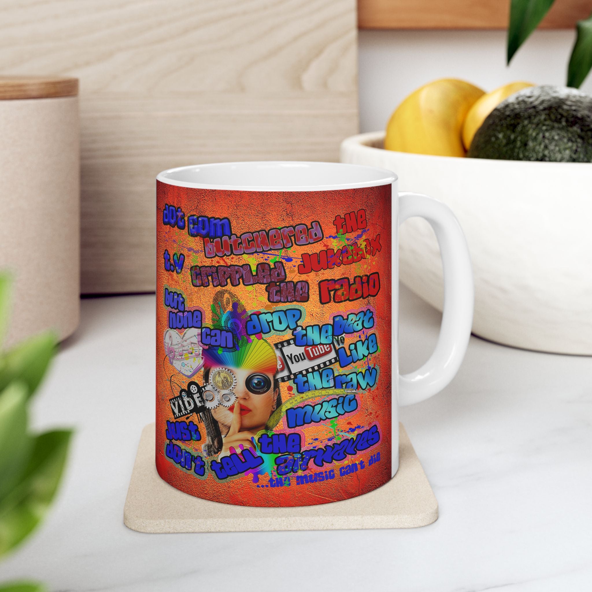 drop the beat - White Mug (burnt orange)