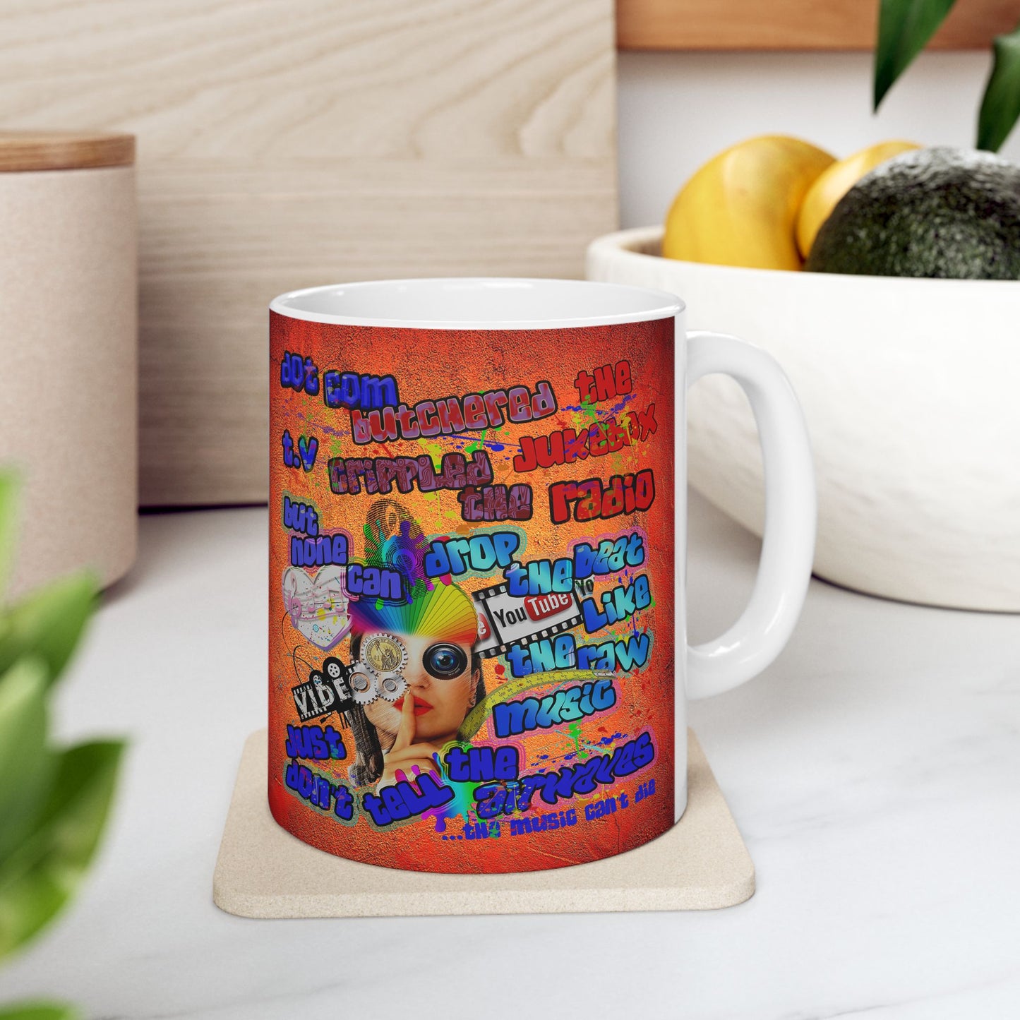 drop the beat - White Mug (burnt orange)