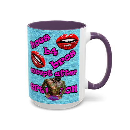 hoes b4 bros - Accent Mug (faded blue)