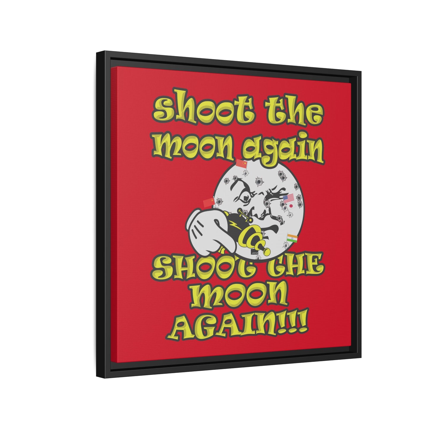 shoot the moon again - framed canvas art (dark red)