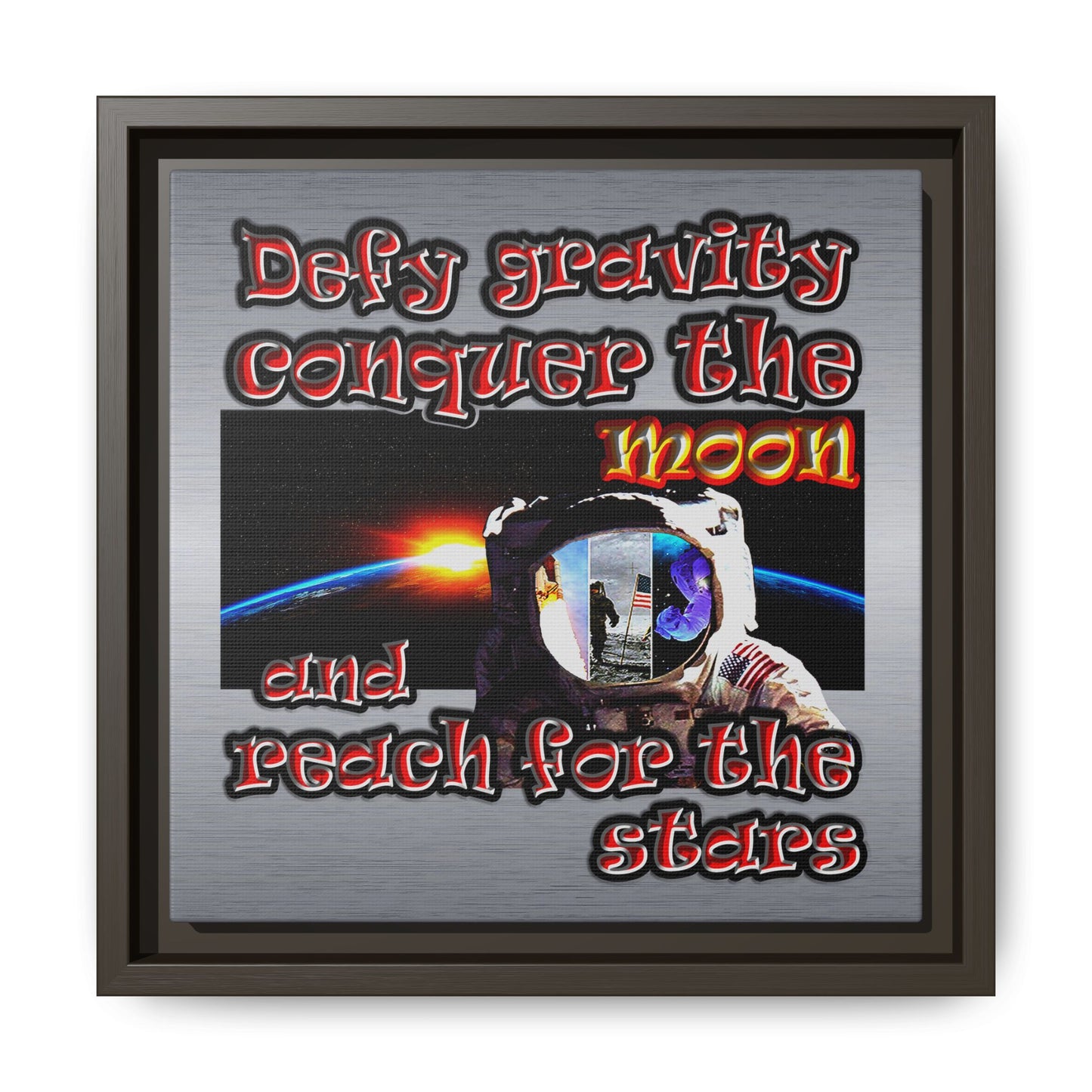 defy conquer reach - framed canvas art (brushed nickel)