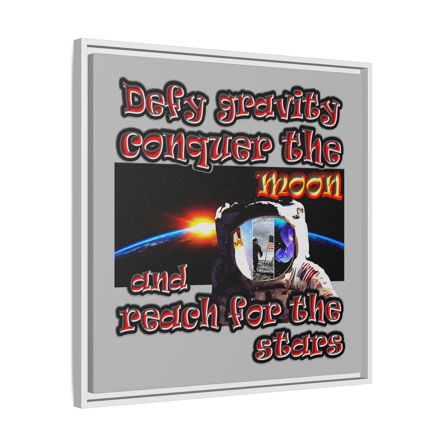 defy conquer reach - framed canvas art (light grey)